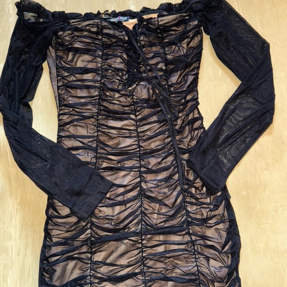 FN Elegant Black Ruched Dress- M/L